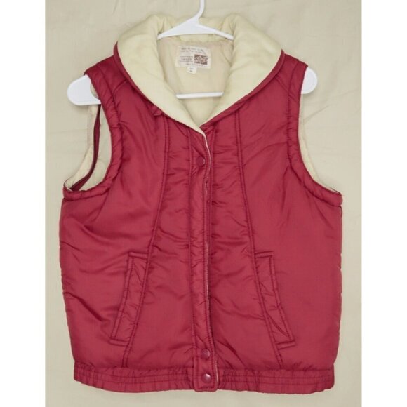 Vintage Sears Puffer Vest Red Snap Front 70s 80s Outerwear Retro Women's Small - Picture 1 of 11